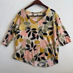 Rachel Zoe Shirt Top Women Size 1X 100% Linen Botanical Floral Loose Fit Boho